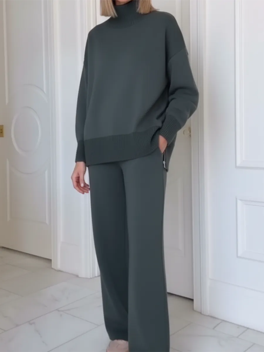 🎄✨️Free Shipping🎄Casual Travel Stand Collar Side Zipper Top Straight Pants Two-Piece Set