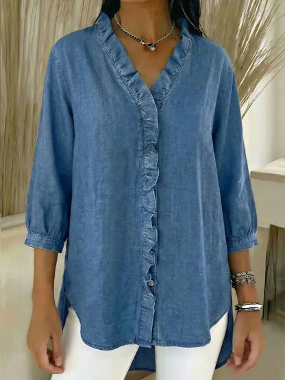 📦📦CLEARANCE SALE🔥Women's Casual Denim V-Neck Ruffled Shirt
