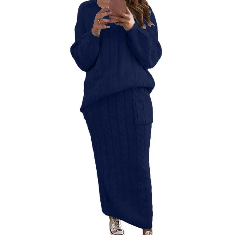 ❄️✨ Women's Winter Chunky Cable Knit Long Skirt & Sweater Set – Stay Warm & Stylish This Season! 🧶🍂