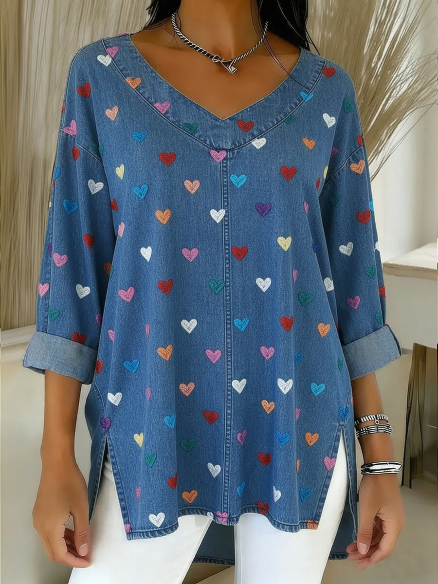 📦📦 New Arrivals🔥Women's Heart Casual Washed Denim Cotton Top