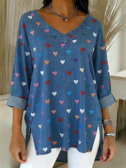 📦📦 New Arrivals🔥Women's Heart Casual Washed Denim Cotton Top