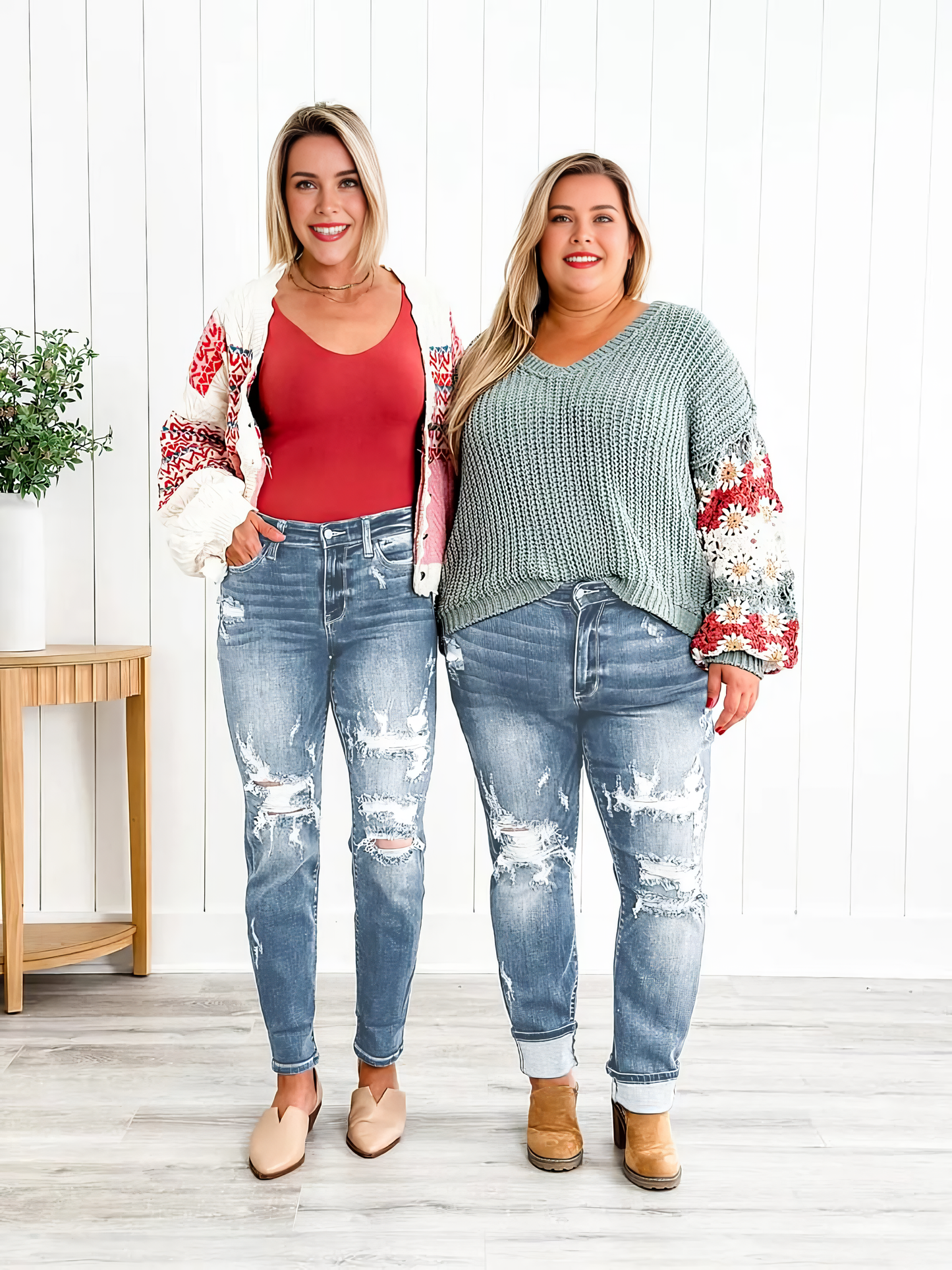 📦📦Tummy Control Distressed Cuffed Boyfriend Jeans (Buy 2 Free Shipping)