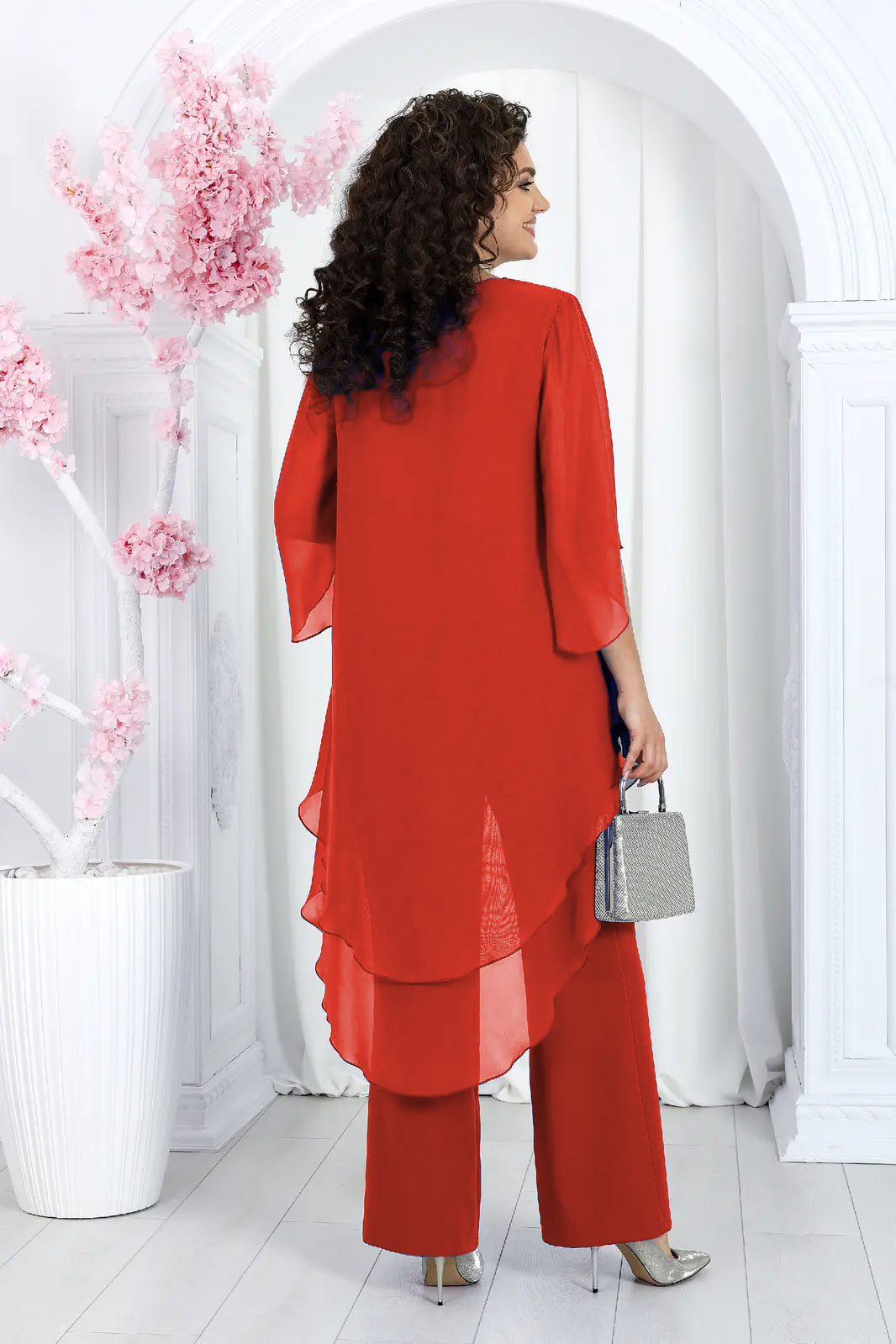 🤩🤩Elegant Layered Chiffon High-Low Top and Pants Two Piece Set (Buy 2 Free Shipping)