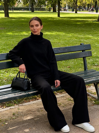 🍂 Women’s 2-Piece Set | Turtleneck Top + Wide Leg Pants ✨ Cozy Fall Outfit