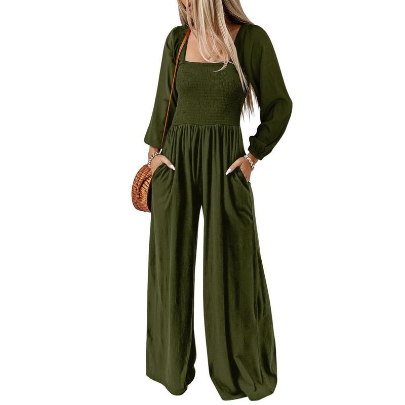 🔥Women's Casual Loose Wide-Leg Jumpsuit – Long Sleeve One-Piece Romper with Pockets