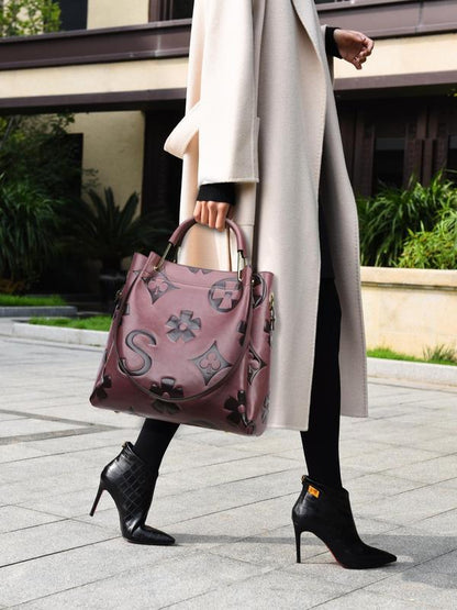 👜 Fashion Floral Embossed Handbag Set – Large Tote & Crossbody, Stylish Versatile Bags for Daily Use