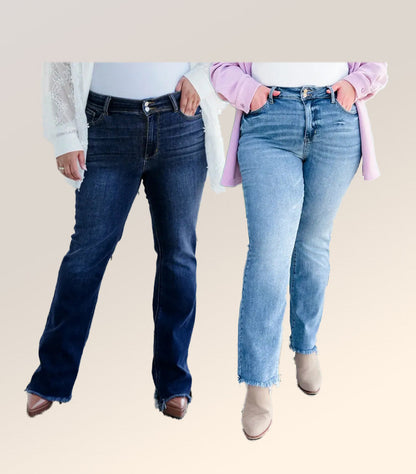 💝💝Vintage Double Button Frayed Hem Bootcut Jeans (Buy 2 Free Shipping)
