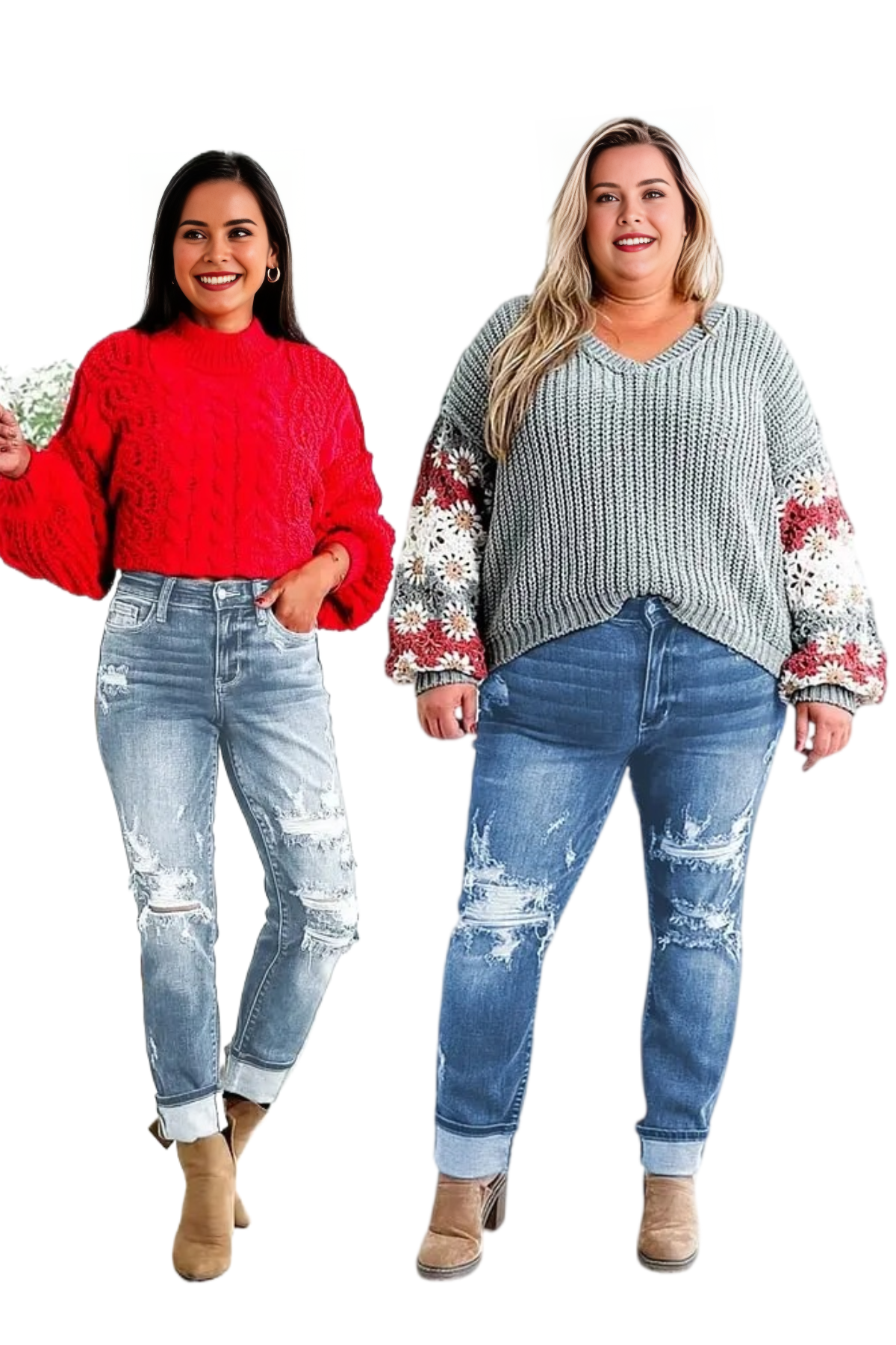 📦📦Tummy Control Distressed Cuffed Boyfriend Jeans (Buy 2 Free Shipping)