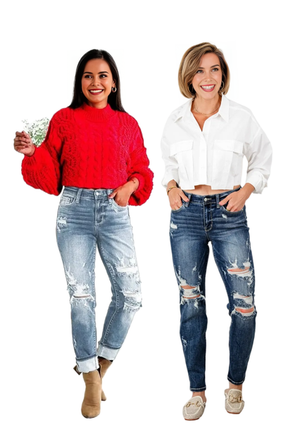 📦📦Tummy Control Distressed Cuffed Boyfriend Jeans (Buy 2 Free Shipping)