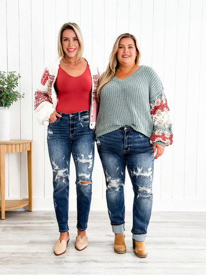 📦📦Tummy Control Distressed Cuffed Boyfriend Jeans (Buy 2 Free Shipping)