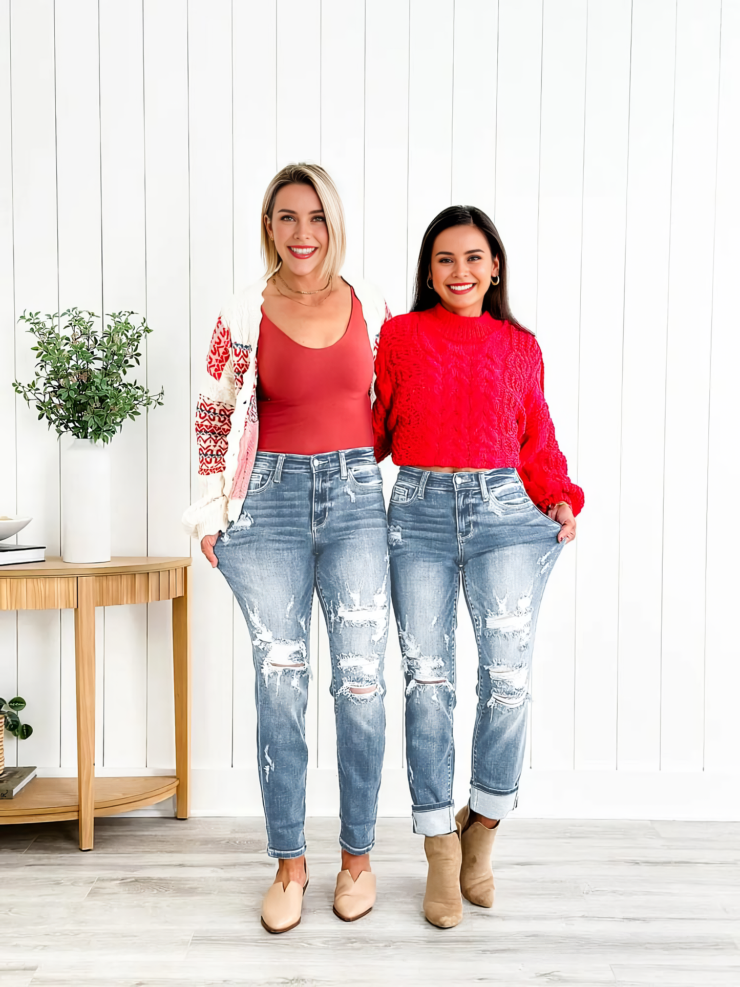 📦📦Tummy Control Distressed Cuffed Boyfriend Jeans (Buy 2 Free Shipping)