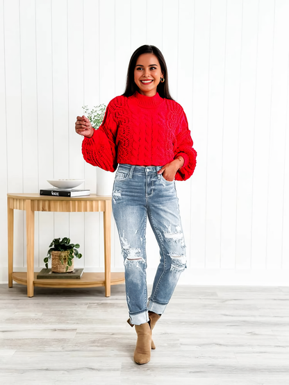 📦📦Tummy Control Distressed Cuffed Boyfriend Jeans (Buy 2 Free Shipping)