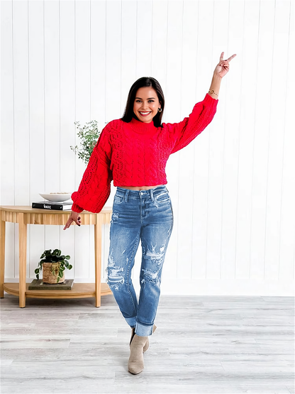 📦📦Tummy Control Distressed Cuffed Boyfriend Jeans (Buy 2 Free Shipping)