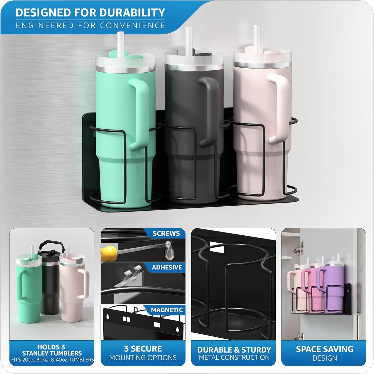 🧲 Cup Organizer | Magnetic/Screw Mount Storage for Kitchen/Fridge/Cabinet 🧺