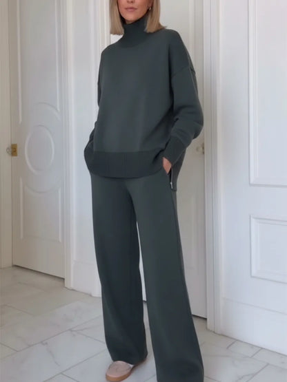 🎄✨️Free Shipping🎄Casual Travel Stand Collar Side Zipper Top Straight Pants Two-Piece Set