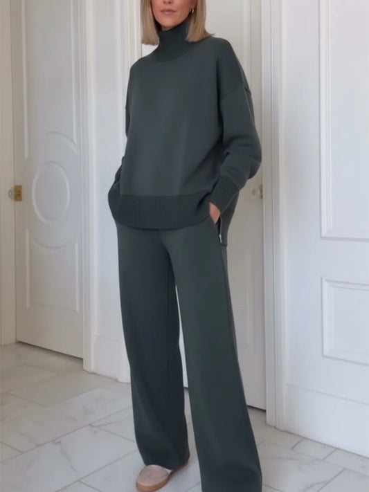 📦📦New Arrivals🔥Casual Travel Stand Collar Side Zipper Top Straight Pants Two-Piece Set