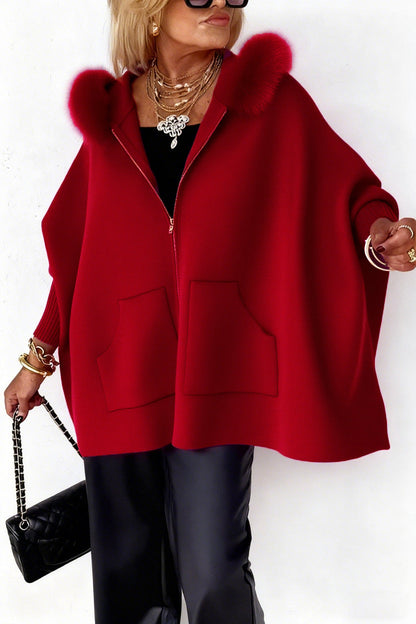 Women Fur Collar Solid Color Casual Jacket