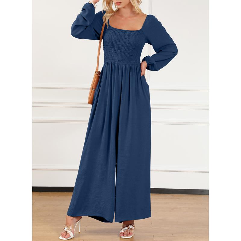 🔥Women's Casual Loose Wide-Leg Jumpsuit – Long Sleeve One-Piece Romper with Pockets