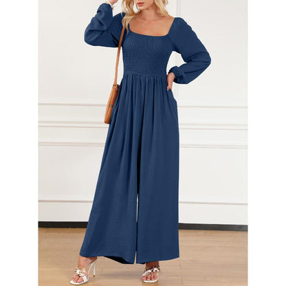 🔥Women's Casual Loose Wide-Leg Jumpsuit – Long Sleeve One-Piece Romper with Pockets