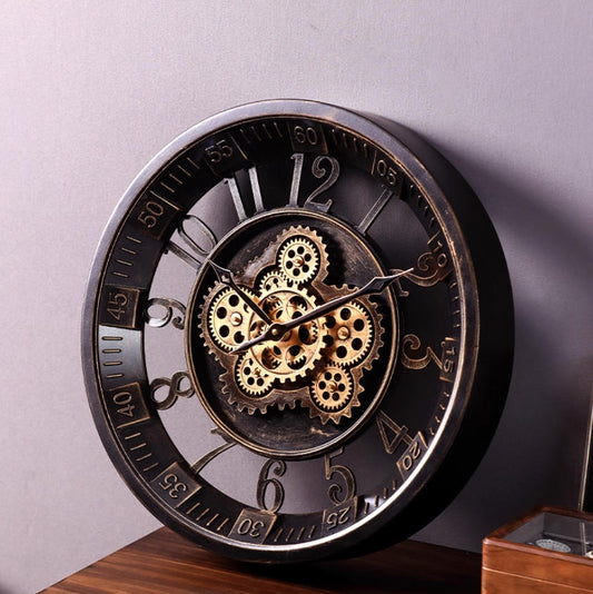promotion! 🕰️ New French retro gear mechanical wall clock, light luxury art living room high-end decoration clock ⏳
