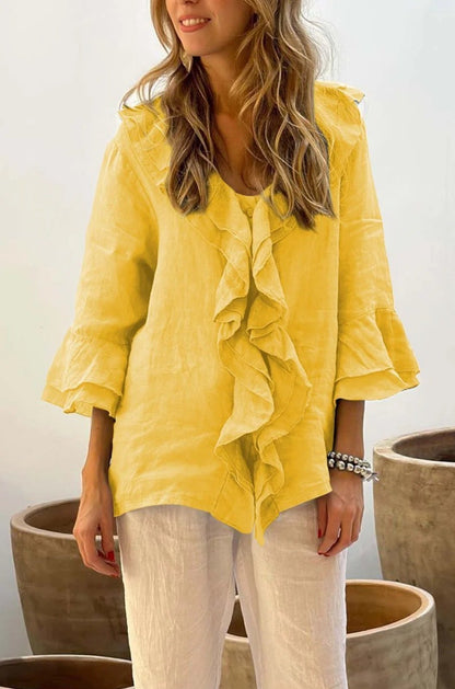 📦📦Hot Sale🔥Women Summer Ruffle Design Casual Linen Cotton Shirt