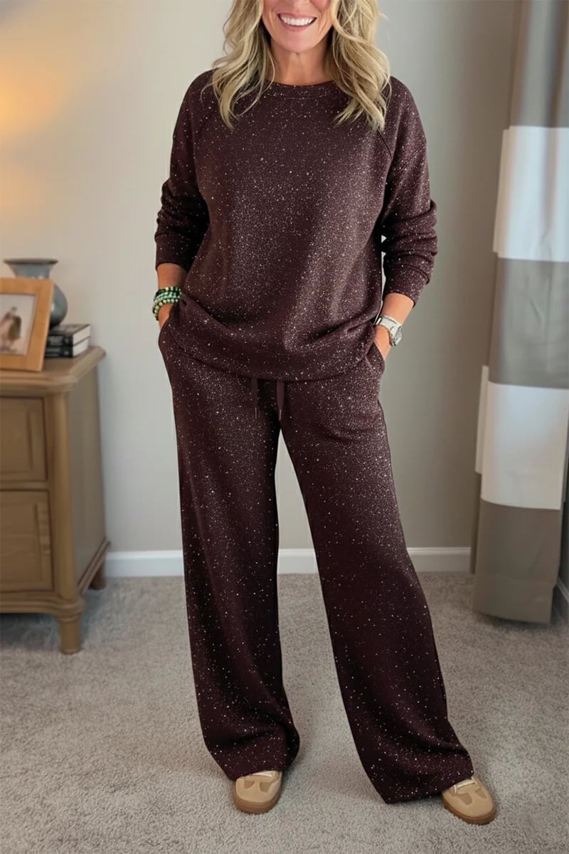 🎄 New Arrival 🔥 Cozy Shimmer Travel Set – Crew Neck Sweatshirt & Pants