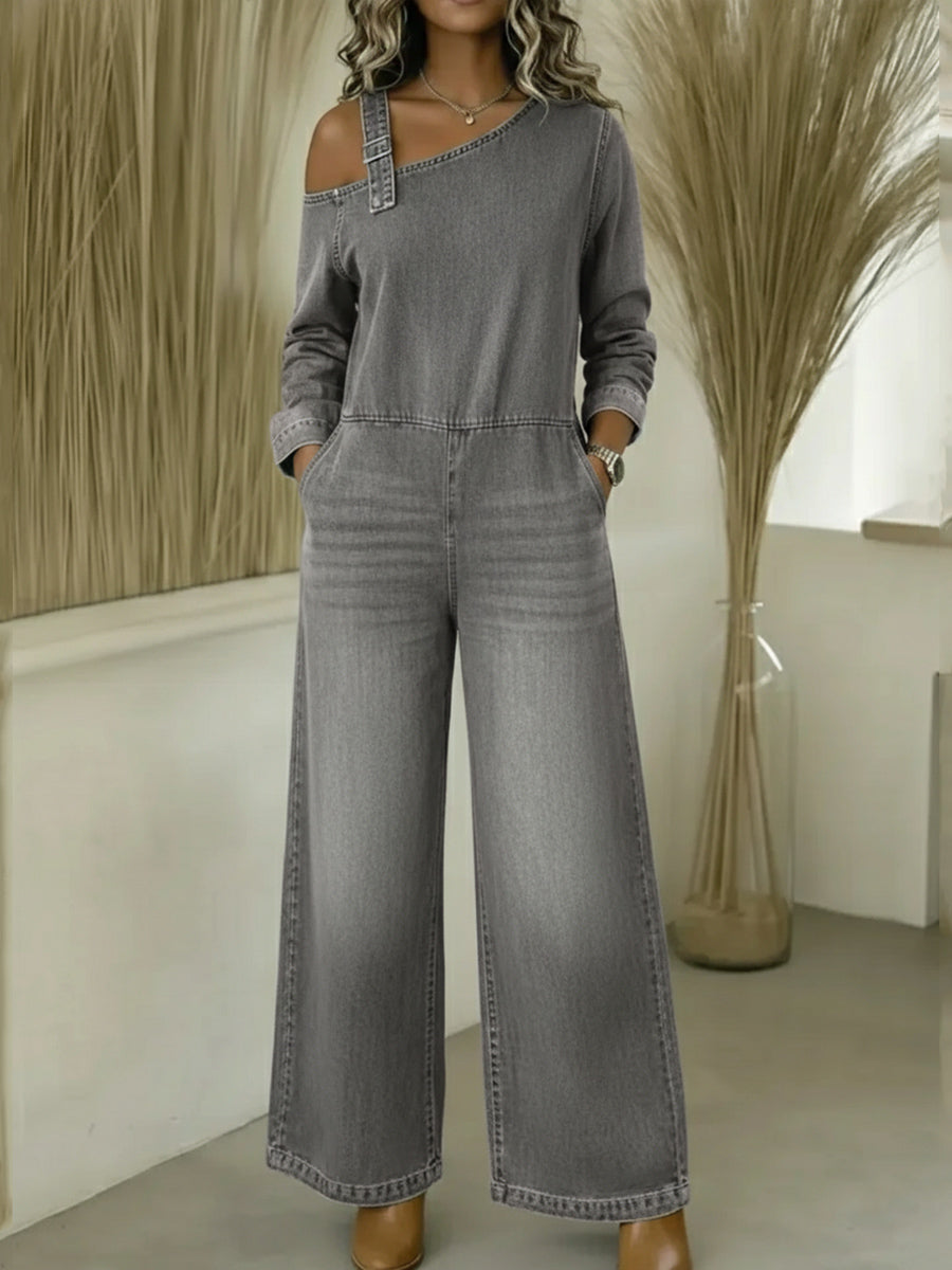 📦📦 New Arrivals🔥 Women's Fashionable Off the Shoulder Denim Jumpsuit