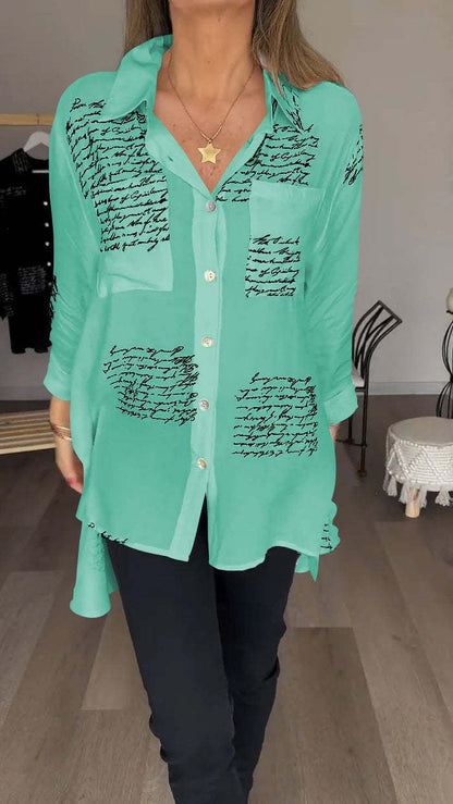 CLEARANCE Letter Print Fashion Lapel Shirt