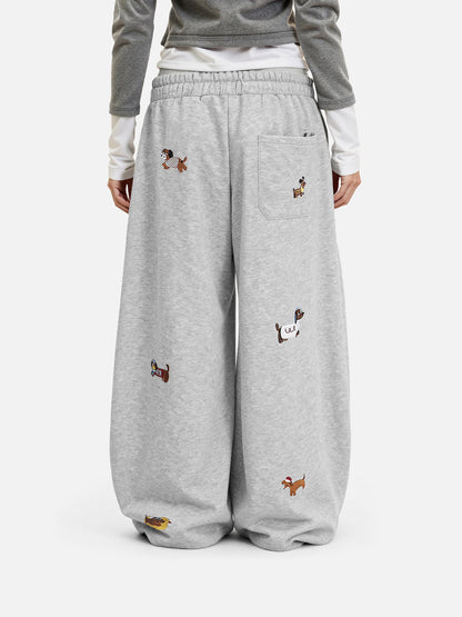 🐶 Aelfric Eden Embroidery Dog Baggy Barrel Sweatpants