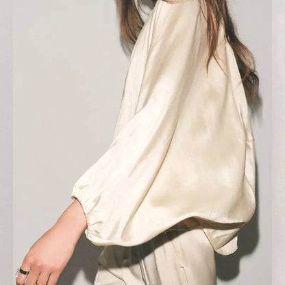 🌙 Women's Puffed Oversized Bomber – Batwing Sleeves, Lapel Collar Zip Jacket, Trendy Street Style