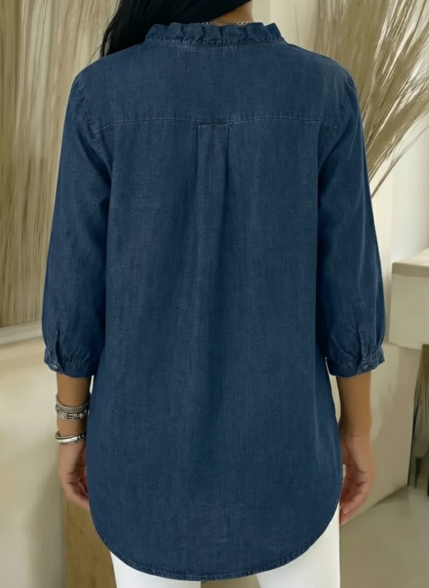🎁New Arrivals🔥 Women's Casual Denim V-Neck Ruffled Shirt