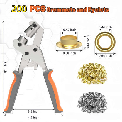 🔥 50% OFF TODAY🛠️ Heavy-Duty Grommet Plier | 3/8" Eyelet Tool Kit with 200pcs Grommets