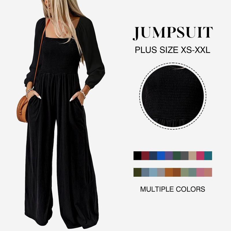 🔥Women's Casual Loose Wide-Leg Jumpsuit – Long Sleeve One-Piece Romper with Pockets