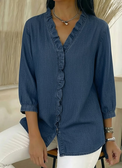 🎁New Arrivals🔥 Women's Casual Denim V-Neck Ruffled Shirt