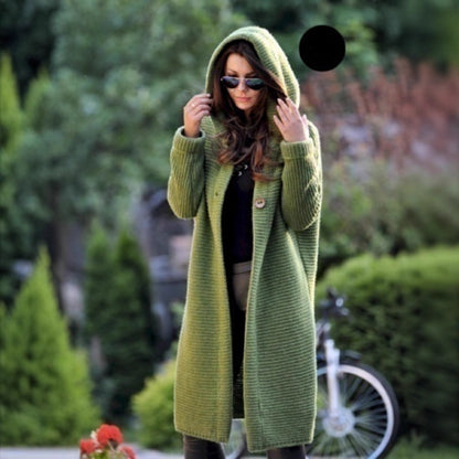🌾 Women's Plain Textured Hooded Cardigan – Long Knit Button Down Outerwear, Comfy Fall Layer