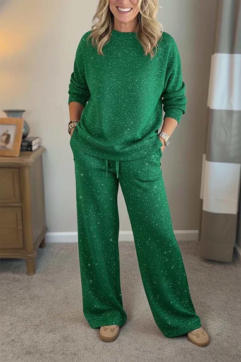 🎄 New Arrival 🔥 Cozy Shimmer Travel Set – Crew Neck Sweatshirt & Pants
