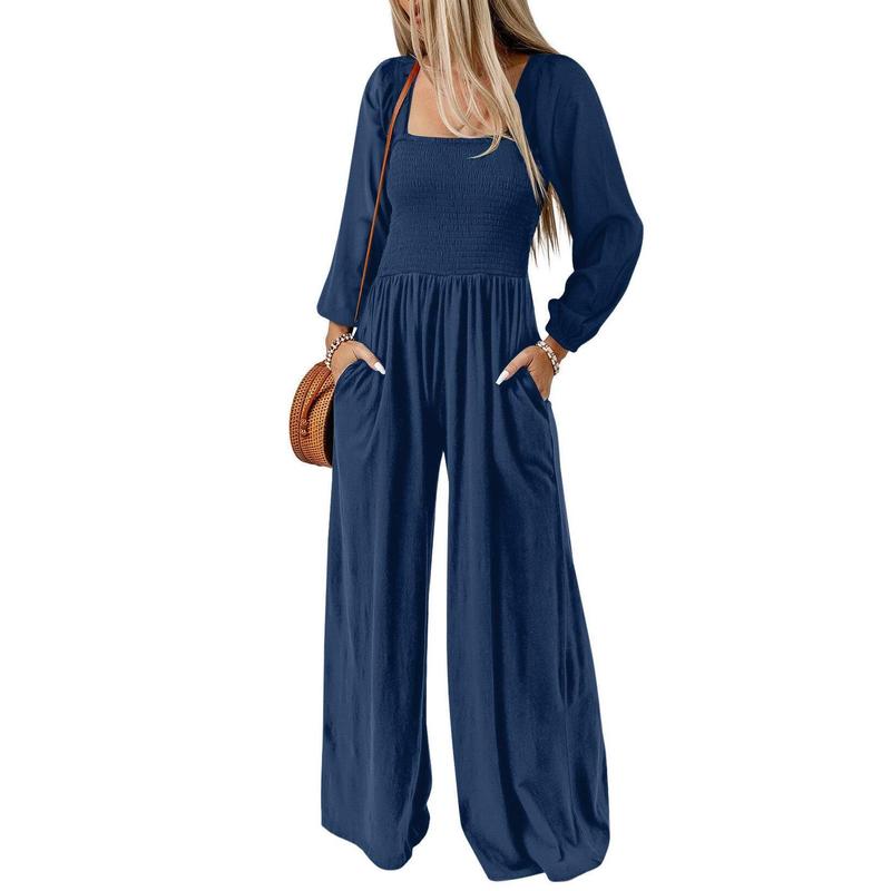 🔥Women's Casual Loose Wide-Leg Jumpsuit – Long Sleeve One-Piece Romper with Pockets