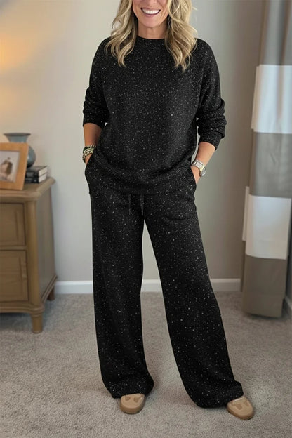 🎄 New Arrival 🔥 Cozy Shimmer Travel Set – Crew Neck Sweatshirt & Pants
