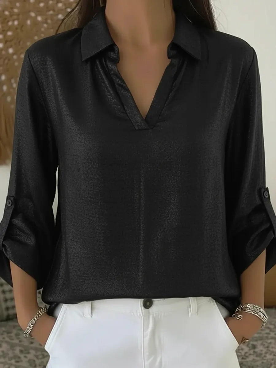 Luxurious Women's V-Neck Satin Shirt ✨ Effortless Style & Shine!