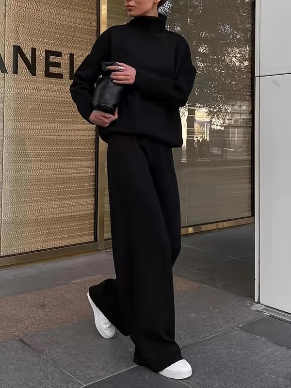 🍂 Women’s 2-Piece Set | Turtleneck Top + Wide Leg Pants ✨ Cozy Fall Outfit