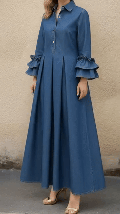📦📦Last Day 39% OFF🔥Women's Casual Denim Dress With Ruffled Sleeves