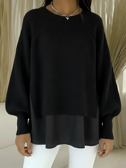 CLEARANCE SALE🔥 Women's Comfortable Patchwork Faux Two-piece Lantern Sleeve Sweater