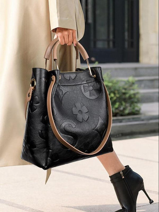 👜 Fashion Floral Embossed Handbag Set – Large Tote & Crossbody, Stylish Versatile Bags for Daily Use