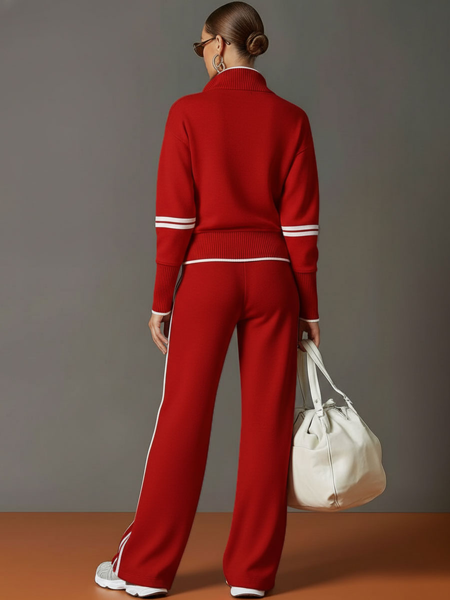 🤩🤩Retro Sporty Webbing Grey-white Half-zip Sweatshirt And Wide-leg Pants Set