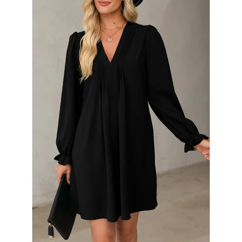 A-Line Ruffle Sleeve V-Neck Midi Dress