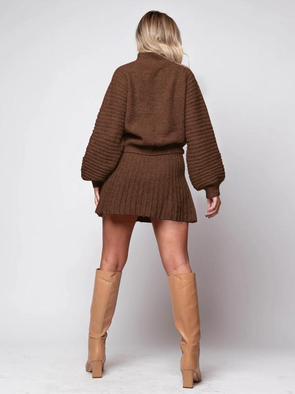 🔥 50% OFF TODAY ✨ Women's Mock Neck Knit Skirt Set