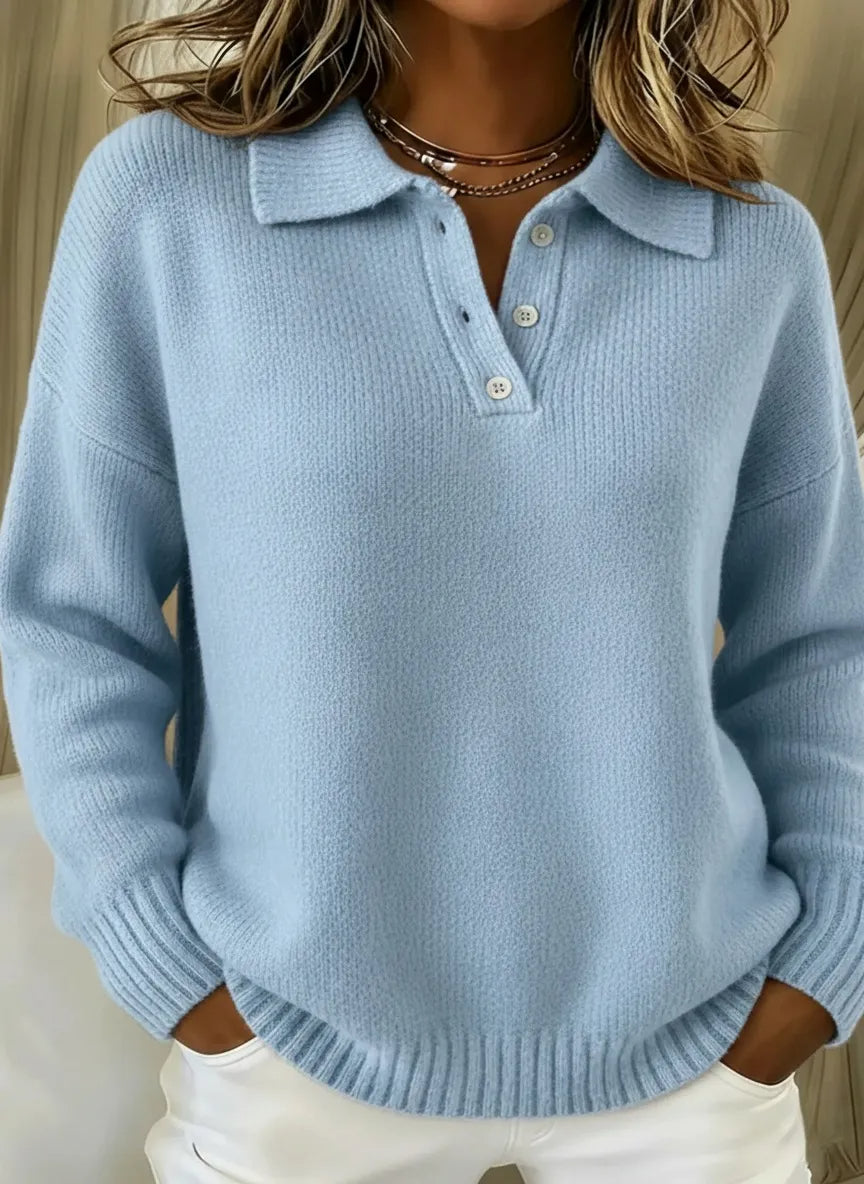 🎄Buy 2 Get Free Shipping - Classic Polo Neck Button-Down Solid Color Sweater Top