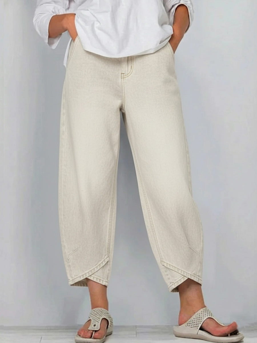 🎈🎈 100% cotton denim with a crossover hem — comfy, flattering, and easy to style