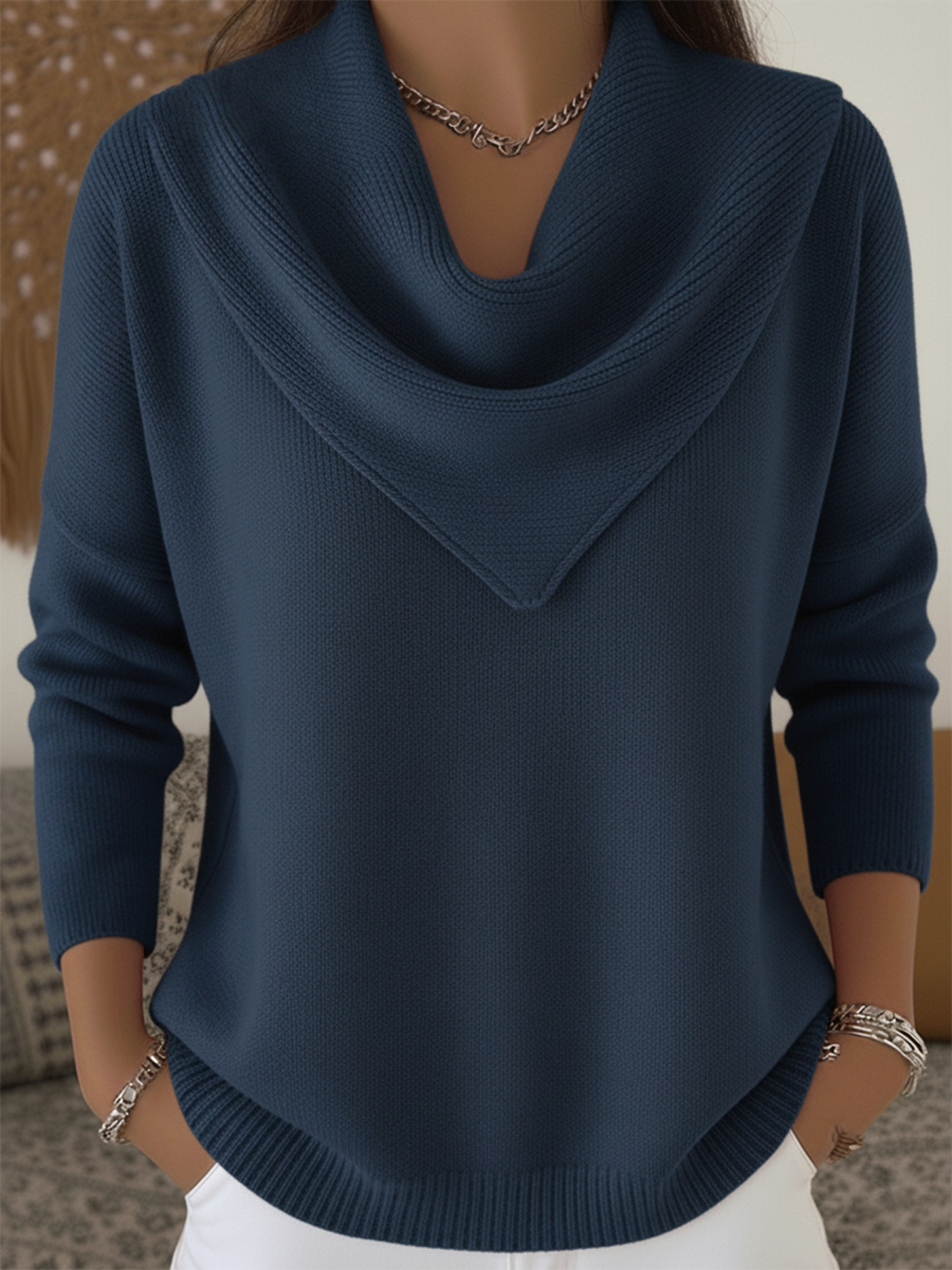 🤩🤩CLEARANCE SALE🔥Women's Retro Soft Triangle Neck Solid Color Sweater Top