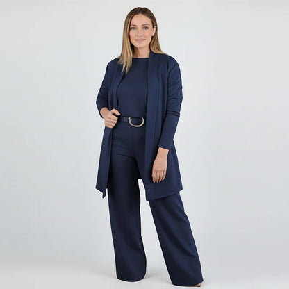 ⏰Elegant 3-piece set including a long cardigan, top and trousers💞